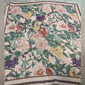 Liz Claiborne vintage 30” rayon scarf floral cottagecore pink purple greens